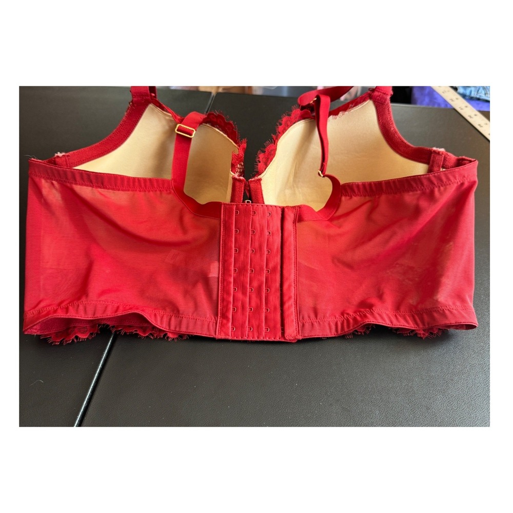 Cacique Womens Longline Balconette Bra 42DD Red Floral Lace Strappy Romantic - Picture 3 of 8